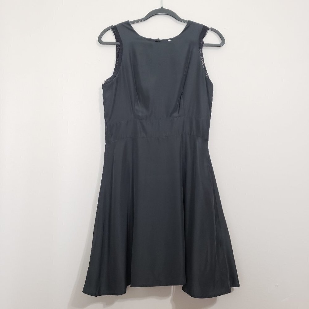 Charming Charlie Black Satin Lace Flowy Mini Dress Small